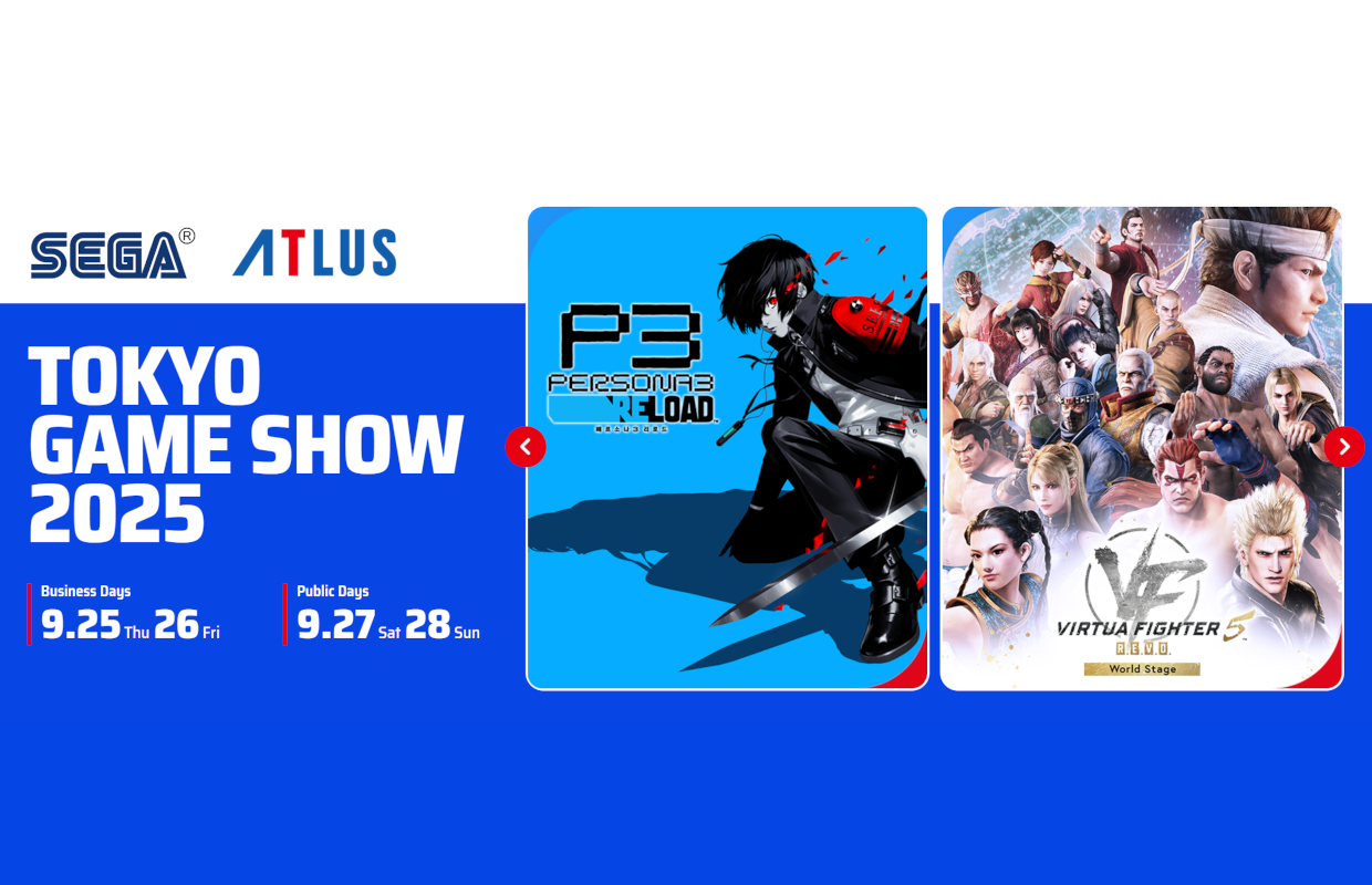 Sega and Atlus' Tokyo Game Show 2025 website reveals their booth lineup