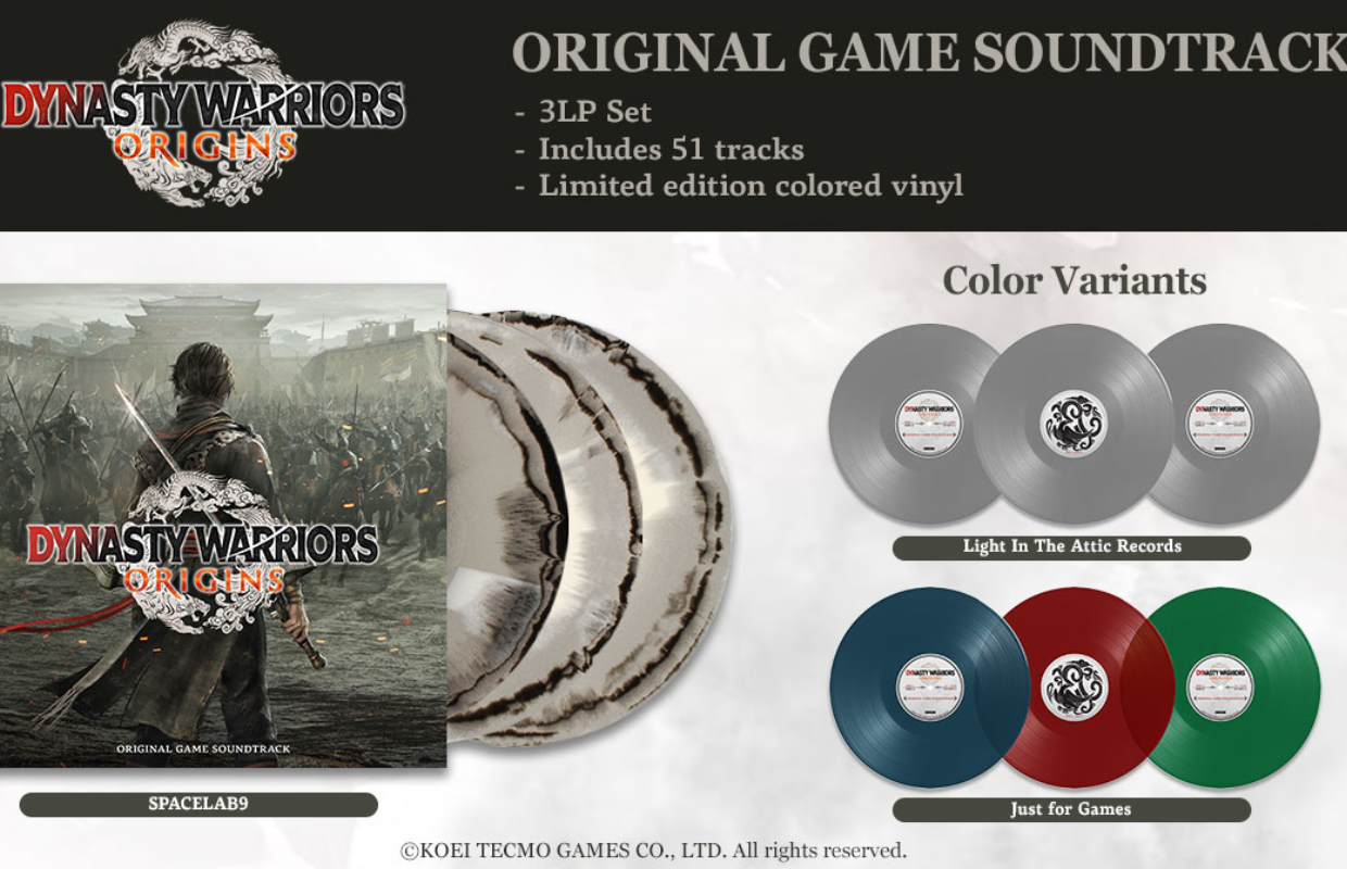 Dynasty Warriors: Origins soundtrack 3LP vinyl pre-orders are now live, three variants available