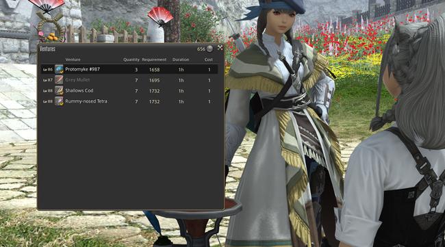 A Fishing Retainer and the menu showing level 86-90 Fishing Ventures.