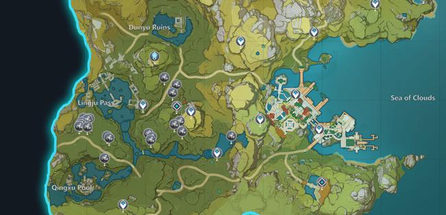 Lingju Pass and Lisha on the map, with 10 locations for White Iron Chunks.