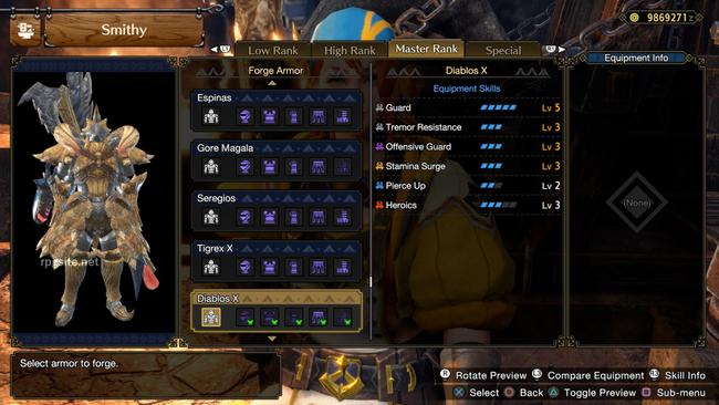 Diablos Armor Set Skills and Forging Materials (Low Rank)