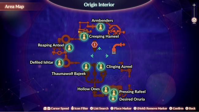 The map of Xenoblade 3's final area, marked to show the locations of every unique monster.