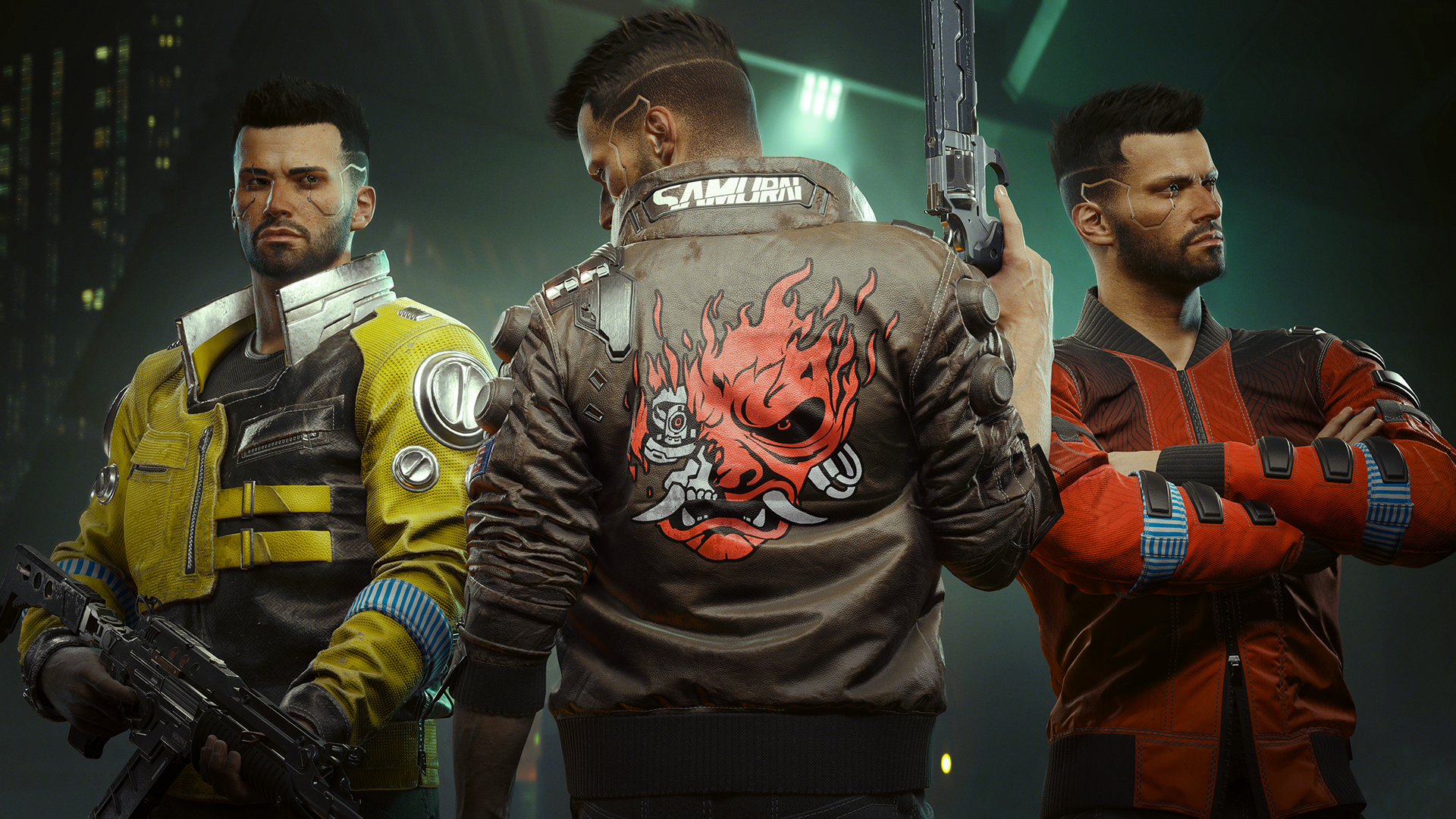 a cyberpunk 2077 assassin wearing a jacket, weapon