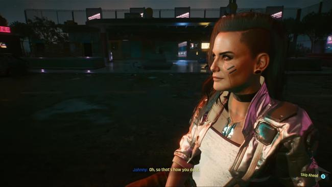 Johnny and Rogue can rekindle their romance briefly, as in this scene, which makes her one of the Cyberpunk 2077 romance options... technically.