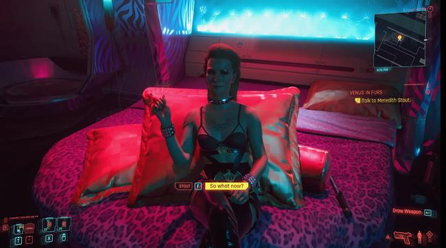 A one-night stand romance can be undertaken with Meredith Stout, but only if you make certain choices elsewhere in Cyberpunk 2077's story.