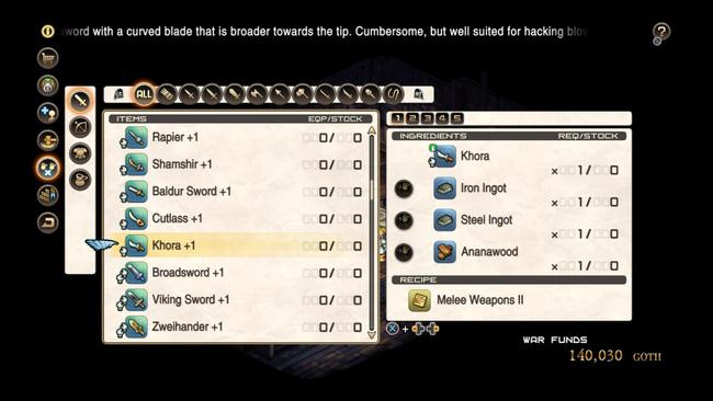 The crafting page divides your possible items up in a useful tab system.