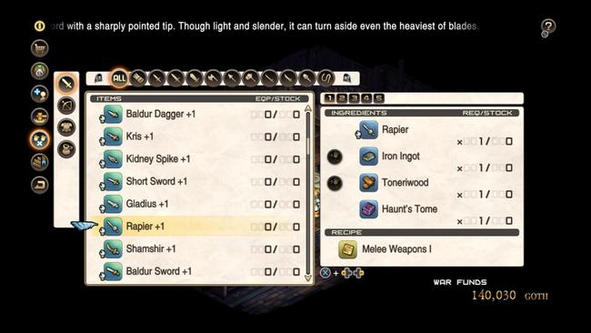 The Tactics Ogre Reborn crafting system has great depth, and mastering it can be very useful.