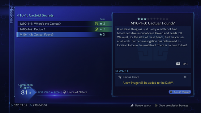 Once the Mission 10-1 strand is unlocked, you'll see it's all about the Cactuar.