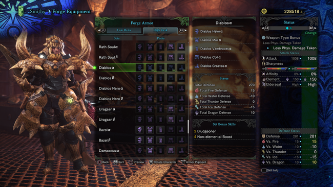 Diablos Nero Alpha + Armor Set Stats and Skills