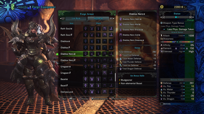 Diablos Nero Alpha + Armor Set Stats and Skills