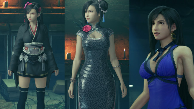 Tifa has three dress options, and which you'll see is quietly determined during Chapter 3 of FF7 Remake.