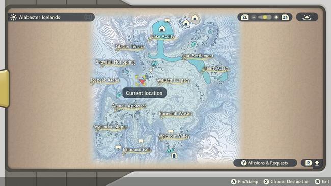 The location of an Hisuian Zorua den, as shown on the in-game map.