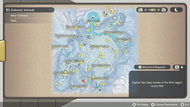 A potential Riolu spawn location, at the Icebound Falls, as per the in-game map
