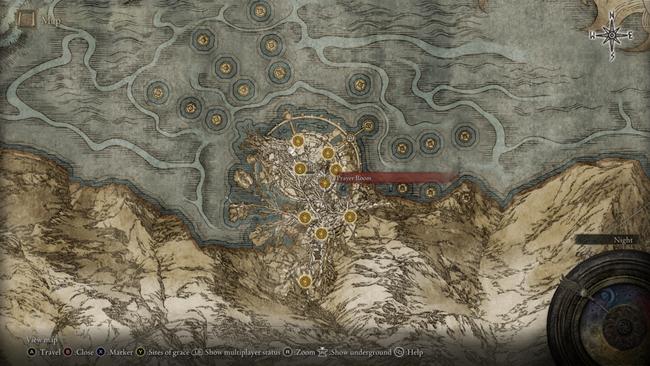 To reach Cleanrot Knight Finlay's ashes, you'll need to reach a very hidden city in the far north of The Lands Between, as the map shows.