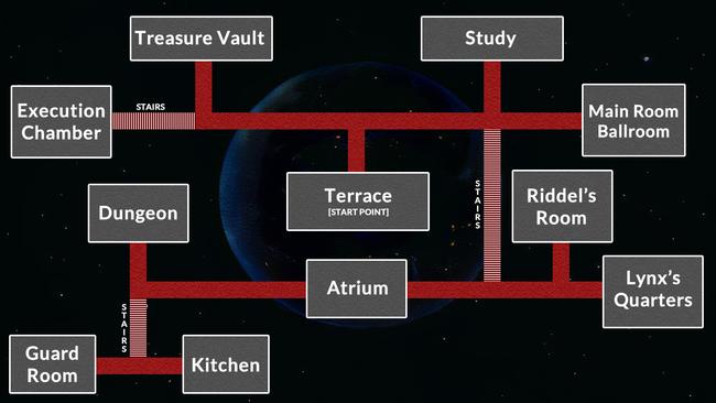 A basic map of the layout of the mansion you'll be navigating in Radical Dreamers.