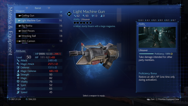 The second weapon option for Barret is the more traditional-looking machine gun.