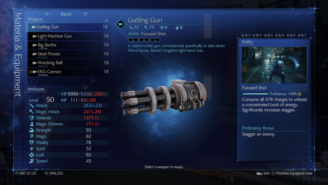 The Gatling Gun is Barret's iconic starting weapon.