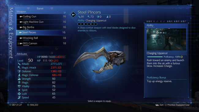 If you want Barret to attack with melee, the Steel Pincers have blades to allow that.