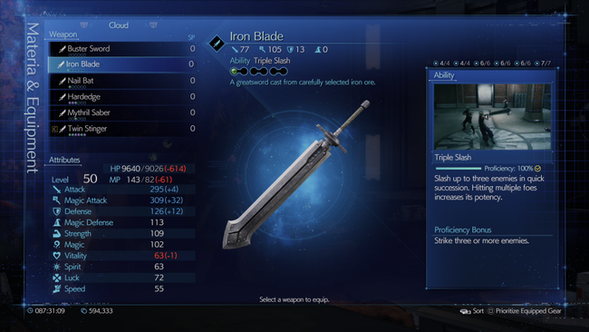 Cloud's Iron Blade has a tip that seems designed for a more precise cut.