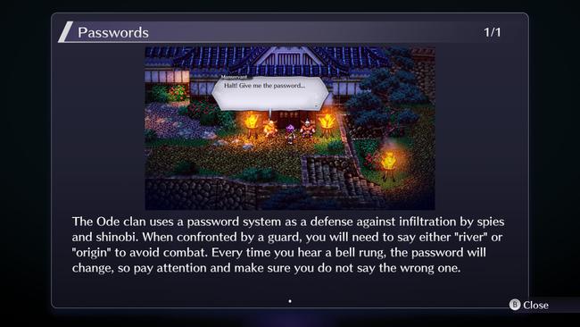 Keep track of the chime of the bells in order to avoid giving the wrong password and ending up in combat.