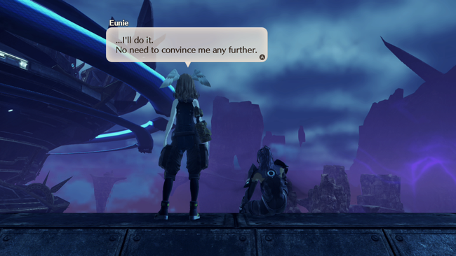 Two characters interact during chapter 7 quests of Xenoblade 3.