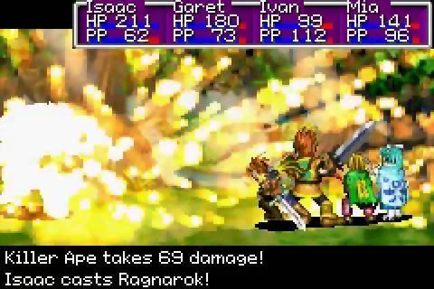 A huge attack is unleashed in Golden Sun. This was impressive on the GBA, honest.