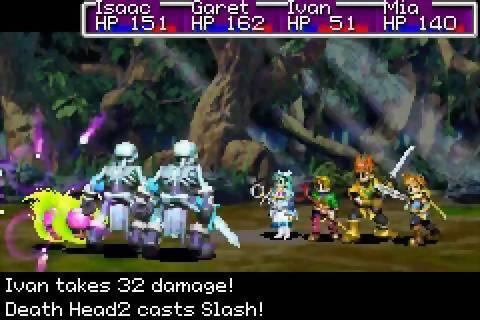 A battle in Golden Sun on the Game Boy Advance.