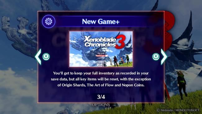 New Game Plus is accessed from the main menu, and lets you restart the adventure with your powerful characters.