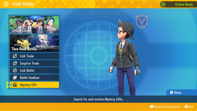 Accessing Mystery Gift in Pokemon Scarlet & Violet.