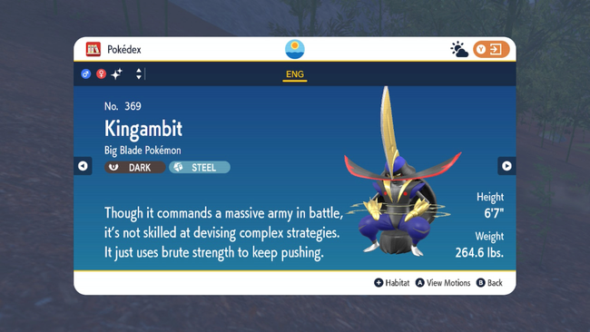 A Shiny Kingambit, after having evolved.