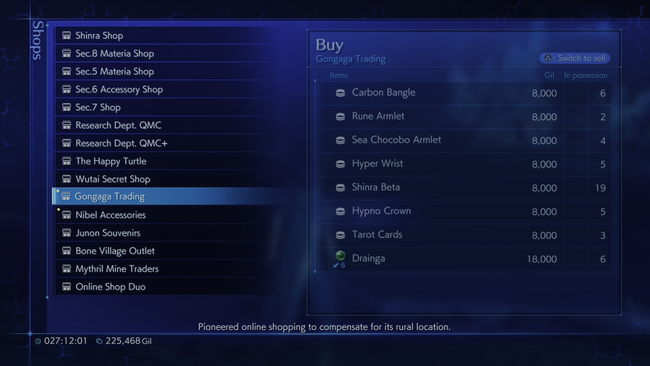 Unlocking all of the Crisis Core Shops takes time, but doing so will let you buy many items.