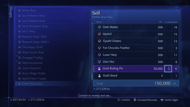 The Crisis Core Gold Rolling Pin is simply this game's loot item designed to be sold for cash.