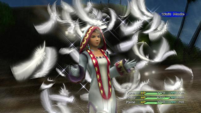 Yuna takes on the classic FF White Mage appearance after a job change.