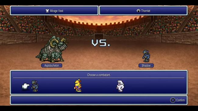 Each battle in the FF6 Dragon's Neck Coliseum has its own rewards - but you won't be in direct control of your combatant.