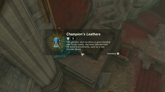 In a very clever hiding spot behind the throne, you'll unveil a chest containing the Champion's Leathers and Tunic.