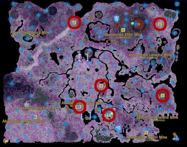 A map showcasing all of the Bargainer Statue locations in the depths of Tears of the Kingdom.
