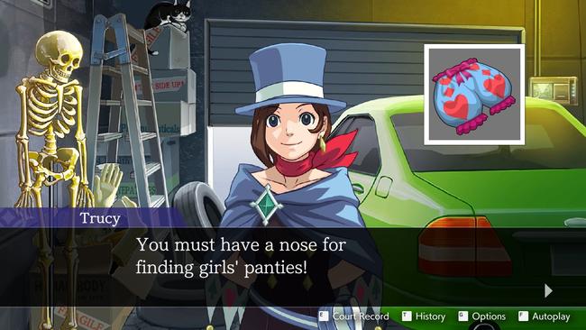 A screenshot from Apollo Justice: Ace Attorney. Trucy Wright talks to the player.