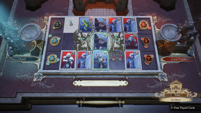 A screenshot showing the answer to the Spears and Needles Card Carnival Puzzle in FF7 Rebirth.