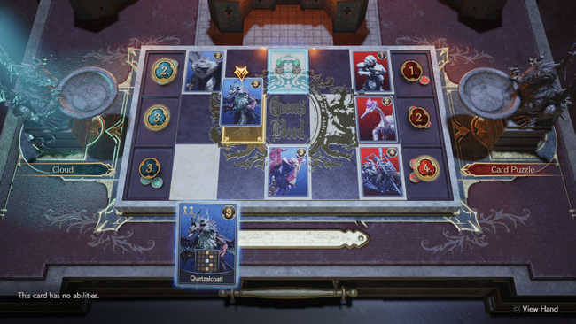 The solution to the 'Three Card Stud' Card Carnival puzzle in FF7 Rebirth.