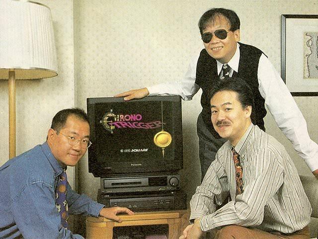 The 'dream team' behind Chrono Trigger created much hype around the game - Toriyama (bottom left), FF's Sakaguchi (bottom right), and DQ's Horii (top right).