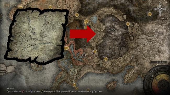 The 1st Ruins Map suggests you head to an area in the south-east of the world, as this image shows.