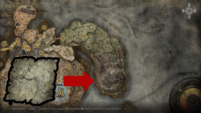Ruins Map 2nd points to an area in the top right of the Elden Ring DLC's map.