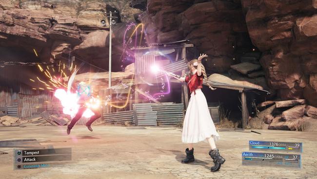 Aerith acts as the mage of the party, which means many of her FF7 Remake weapons and associated skills are built for magic first.></tag:image></p>

<p>Aerith’s primary role is all about magic - she shoots little bits of magic from her staff as her standard attack without costing any MP. The staff she uses unlocks new abilities, many of which can buff the party, and makes her standard attacks more powerful - though she’s definitely always a long-range fighter.</p>

<ul>
	<li><a href=